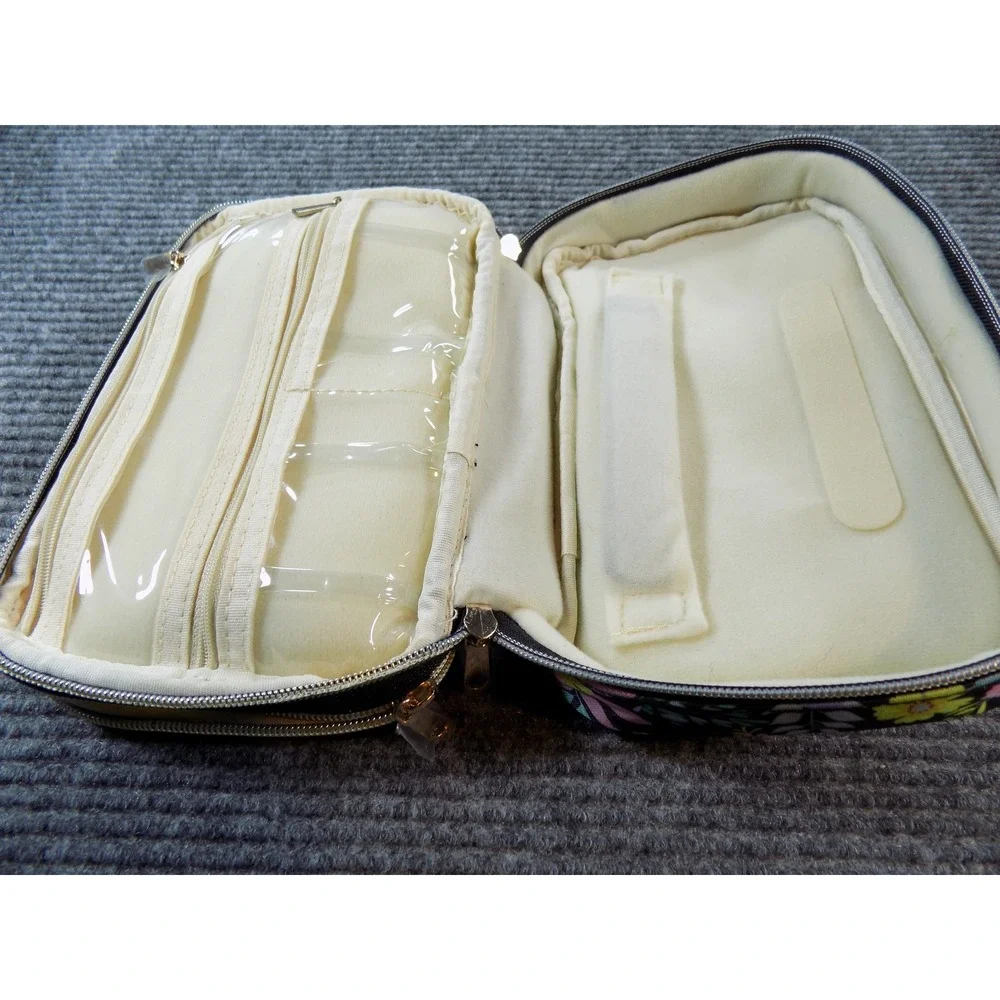 Floral Jewelry Travel Organizer Case Double Layer Storage Bag Black Botanical